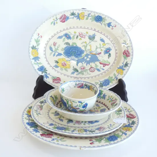 3 MASONS REGENCY GRADUATED PLATTERS (LARGEST L 400MM) & 2 BOWLS - SOME A/F