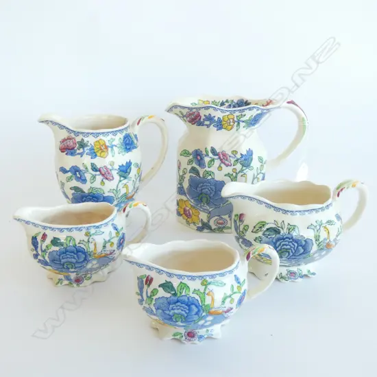 3 MASONS REGENCY JUGS - VARIOUS STYLES. LARGEST H140MM - 2 A/F