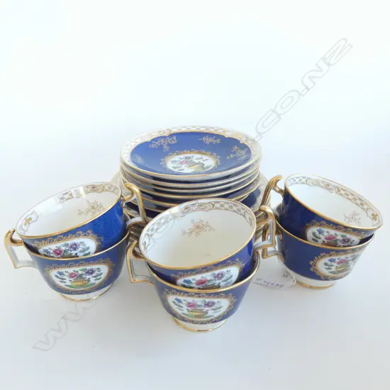 6 SPODE COPELAND CUP / SAUCER & SIDE PLATE TRIOS - COBALT BLUE & GOLD