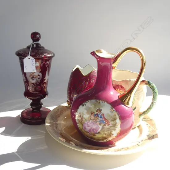 4 PCES CERAMICS + CUT RED GLASS H.220mm