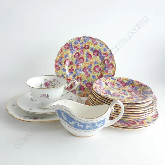STACK ROYAL WINTON ROYALTY AOF PLATES & SAUCERS / SHELLEY TRIO + 1 OTHER