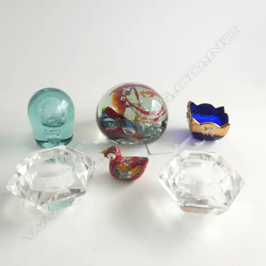 SM SELECTION GLASS; 2 PAPERWEIGHTS / CANDLE HOLDERS / VENETIAN GLASS + CLOISONNE DUCK
