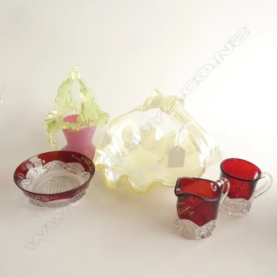 5 PCS VICTORIAN GLASS - BOWL / BASKET ETC. 