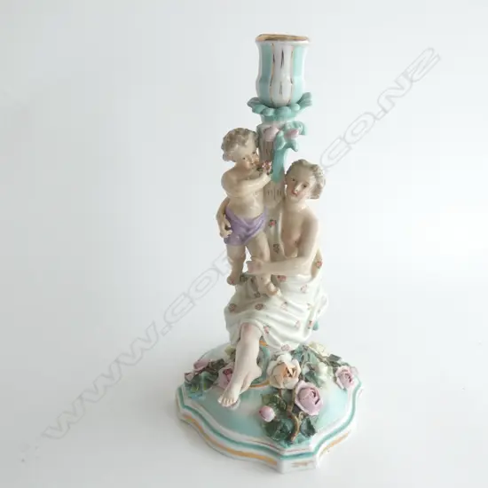 LG MEISSEN (?) FIGURAL CANDLE HOLDER - MOTHER & CHILD H. 320MM