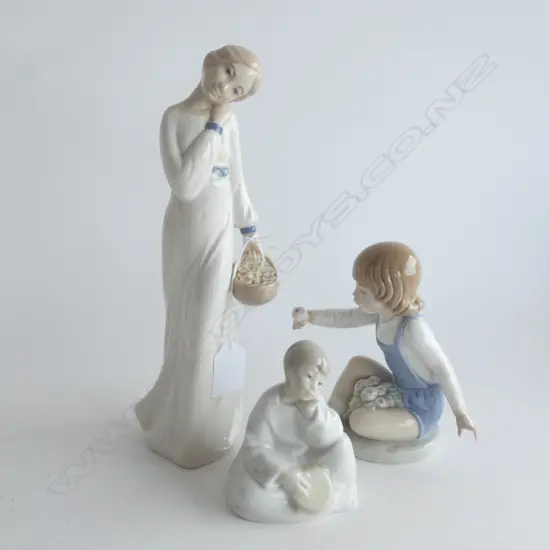 3 FIGURINES; REX LADY (H 255MM) NAO GIRL (BROKEN FINGER) + 1 OTHER 