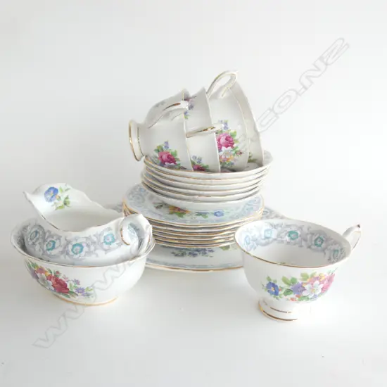 ROYAL ALBERT FRAGRANCE TEA SET; 19 PCS (1 CUP MISSING / CRACK TO ONE)