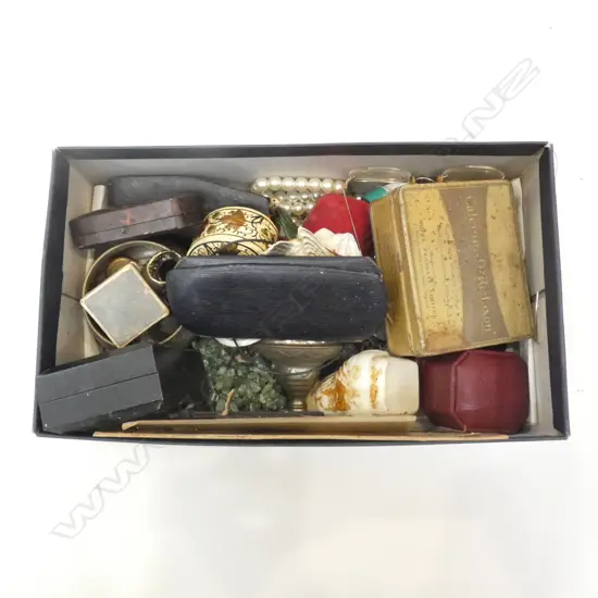 BOX ASST. COSTUME JEWELLERY, CASES ETC