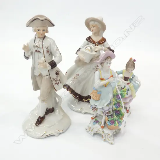 2 PR OLD PORCELAIN FIGURINES - TALLEST 210MM