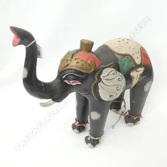 CARVED WOODEN PAINTED ELEPHANT H.350mm