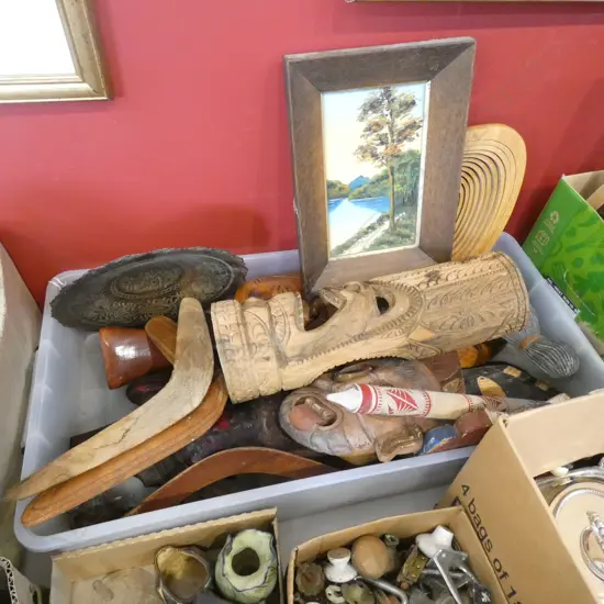 BOX LOT ASST. CARVED WOODEN TRIBAL MASKS 