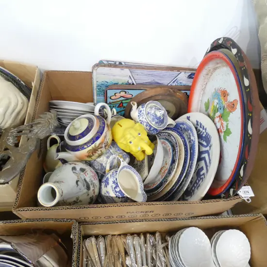 BOX LOT ASST. B/W CERAMICS ETC