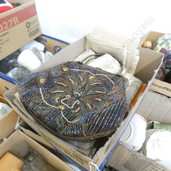 BOX LOT ASST. ORIENTAL FABRICS & BAG