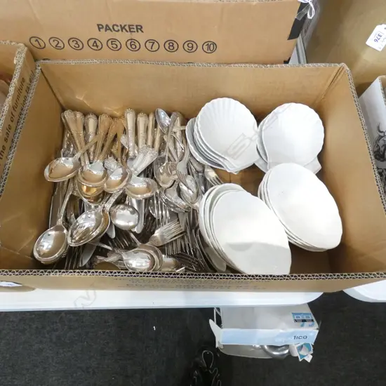 LG BOX QUALITY SILVER PLATE CUTLERY + COALPORT & PILLIVUYT PORCELAIN