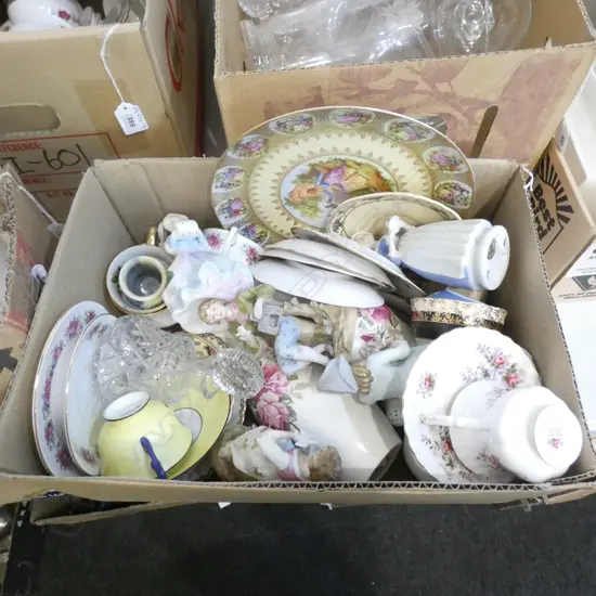 BOX LOT ASST. CHINA & FIGURINES