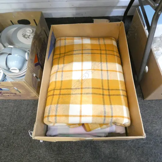 BOX LOT WOOLEN BLANKETS