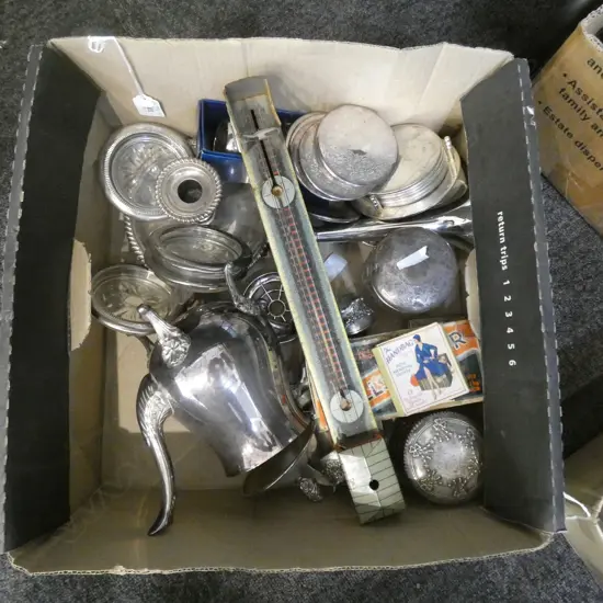 BOX LOT SILVER PLATE ETC..