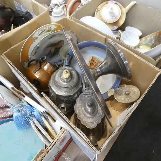 BOX LOT ASST EPNS, INCLUDING VICTORIAN TEAPOTS