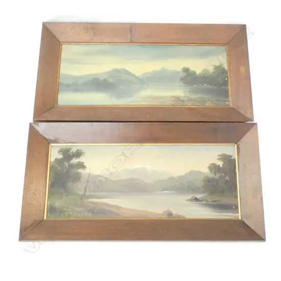 2 PAUL WREN COLONIAL LANDSCAPE OILS 'LAKE TE ANAU' & 'LAKE ADA' 230x600mm