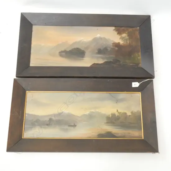 2 PAUL WREN COLONIAL LANDSCAPE OILS 'EVENING LAKE MANOPOURI' & 'LAKE TE ANAU' 235x600mm