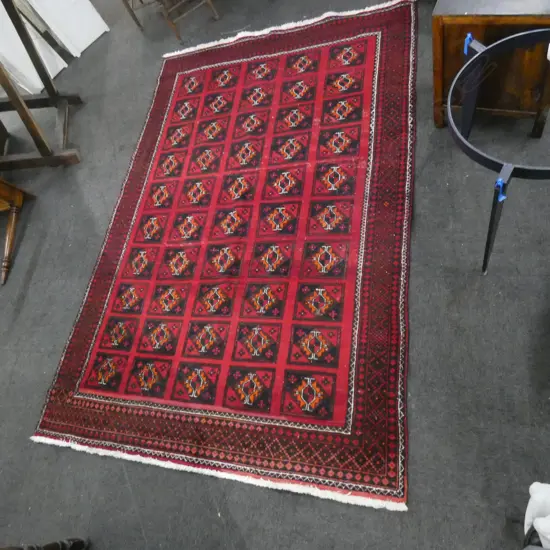 HAND KNOTTED WOOL PILE RED RUG 3070x2020mm
