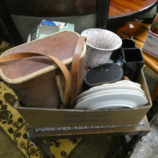 BOX LOT ASST. CERAMICS; VASES, PLATES ETC