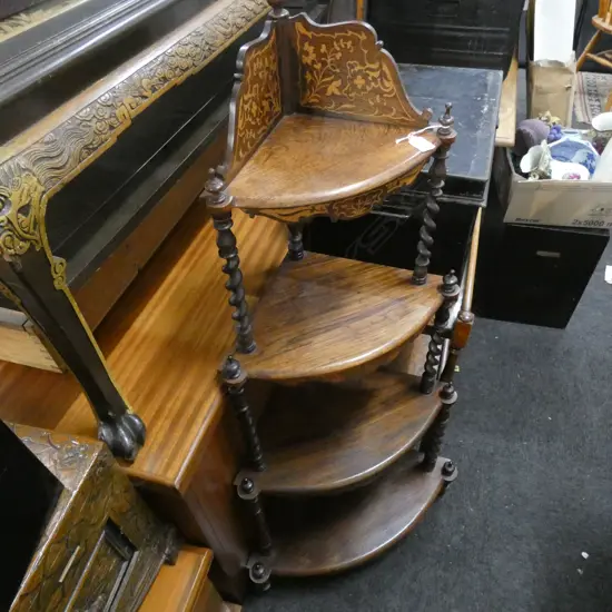 4 TIER CORNER STAND - 4 SHELVES- BARLEY TWIST LEGS / INLAID DETAIL. H. 1125H