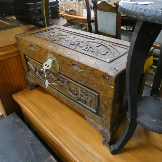 SMALL CARVED WOODEN CAMPHOR BOX