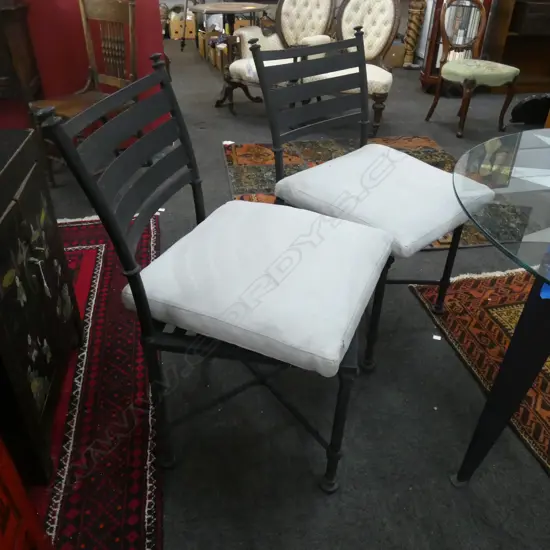 PR BLACK METAL CHAIRS w. CUSHIONS