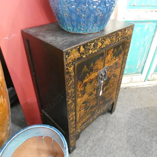 BLACK LACQUER CHINESE CABINET