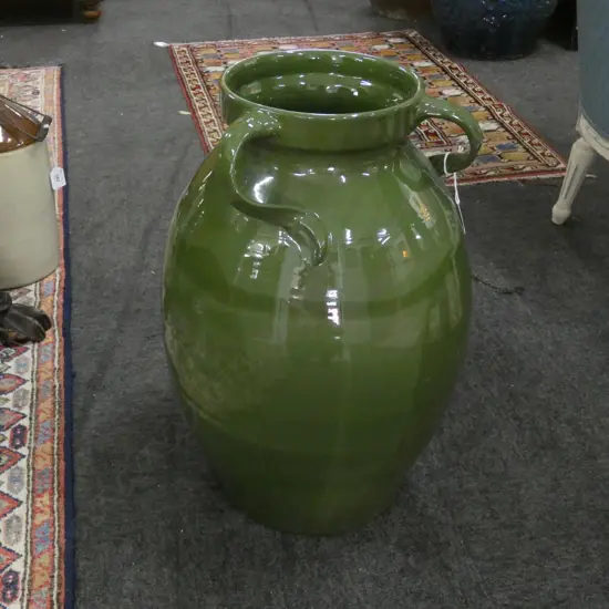 GREEN CERAMIC 3 HANDLED VASE H.520mm