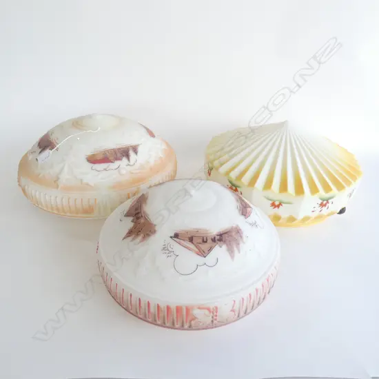 3 ART DECO PENDANT LIGHT SHADES 350mm dia