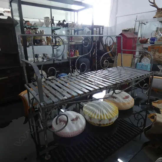 DECORATIVE OUTDOOR METAL 3 SEATER BENCH SEAT SOME RUST L 1300MM H 800MM