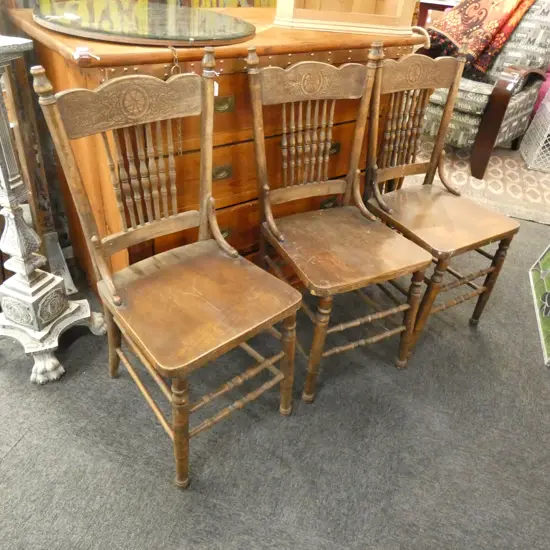 3 WOODEN SPINDLE CHAIRS