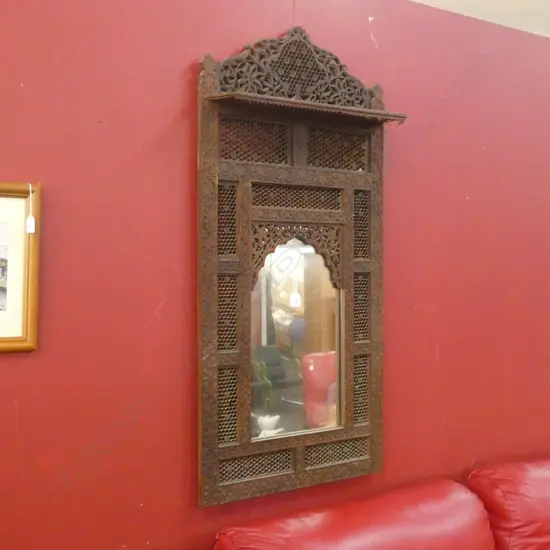 LARGE CARVED WOODEN MIDDLE EASTERN MIRROR 1210x590mm