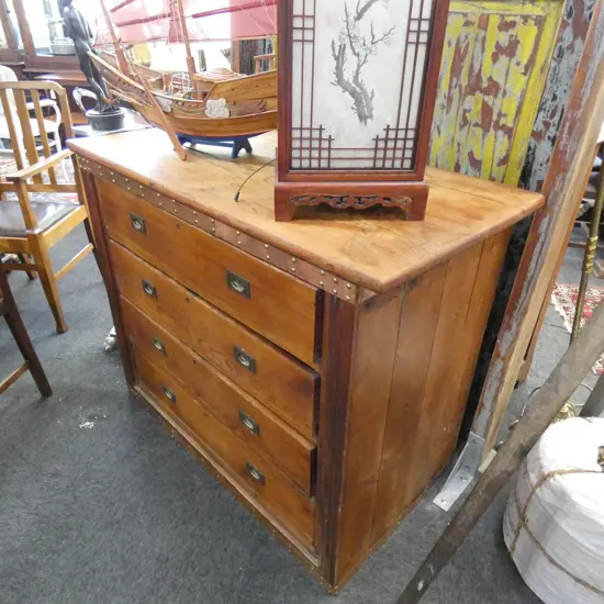 RUSTIC CHEST OF DRAWERS COPPER TRIM...