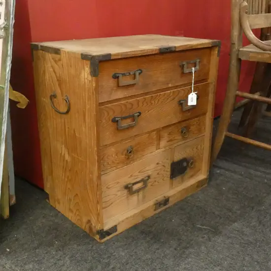 SM VINTAGE LIGHT WOODEN JAPANESE TANSU CHEST 6 DRAWER 450 X 280 X 460MM