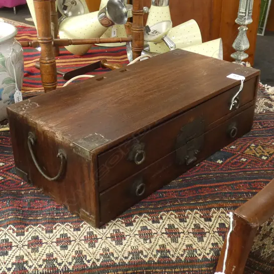 19THC ORIENTAL 2 DRAWER SMALL CHEST BRONZE FITTINGS