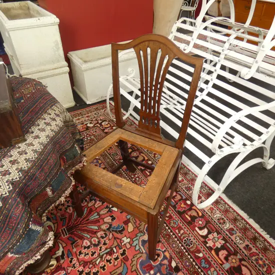 GEORGIAN SHERATON STYLE CHAIR REQ. UPHOLSTERY