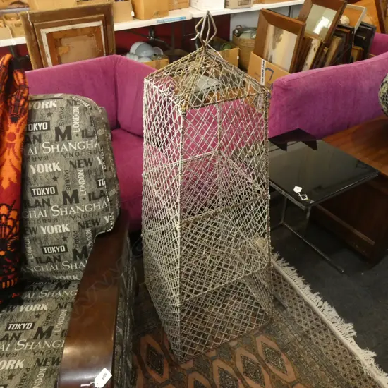 VINTAGE WHITE PAINTED 3 TIER WIRE STAND H.1250mm 460mm sq