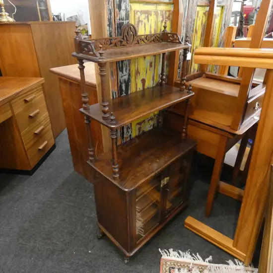 3 TIER VICTORIAN WHATNOT DOORS TO BASE...