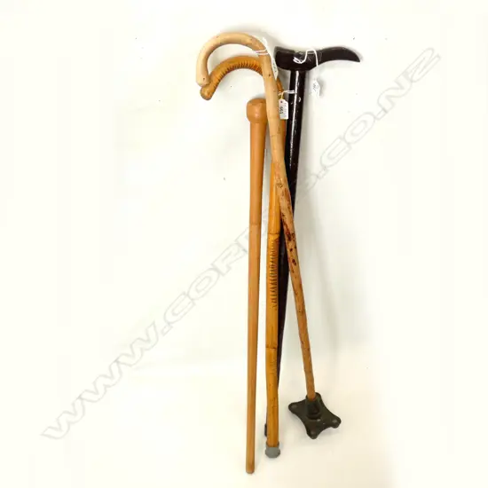 4 WOODEN WALKING STICKS