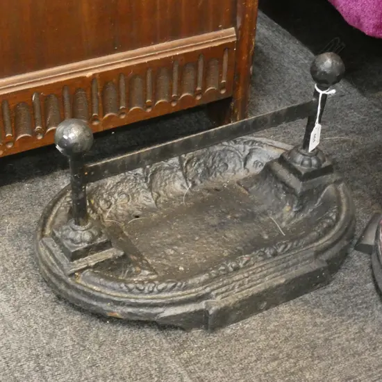 VICTORIAN BLACK PAINTED CAST IRON BOOT SCRAPER W.410mm