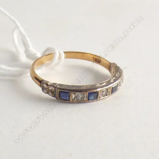 9CT RING w. DIAMONDS & BLUE STONES 1.7 GRAMS
