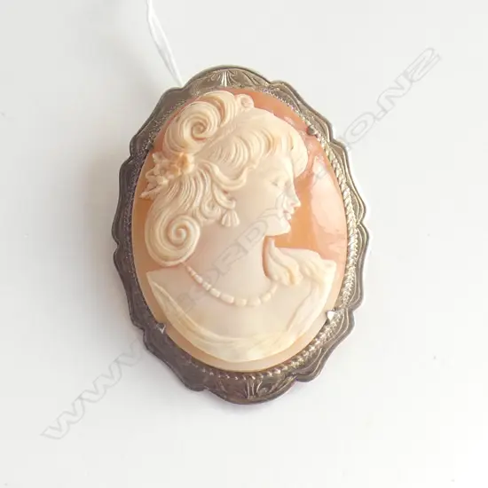 VINTAGE SILVER GILT FRAMED CAMEO BROOCH ELEGANT LADY
