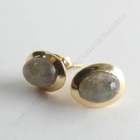 PR LABRADORITE & GOLD PLATED 925 SILVER STUD EARRINGS