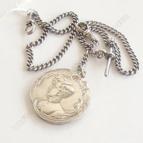 Silver fob chain and pendant, 42gm
