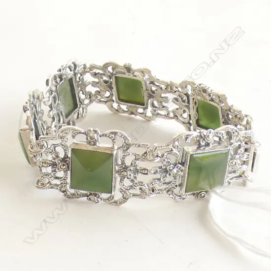 silver greenstone and marcasite braclet
