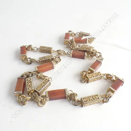 ORIENTAL LONG NECKLACE - GOLD TONE WITH ORANGE STONE (L390M)