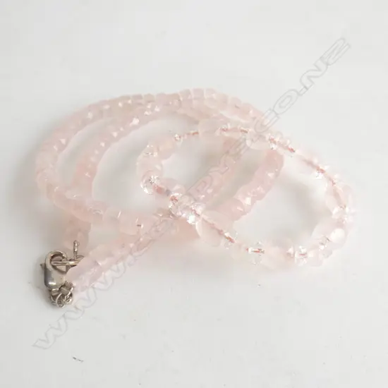PINK QUARTZ BEAD NECKLACE - STG SILVER CLASP + BRACELET