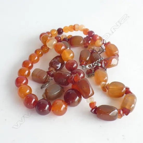 2 AMBER QUARTZ BEAD NECKLACES (L200MM) + DROP EARRINGS